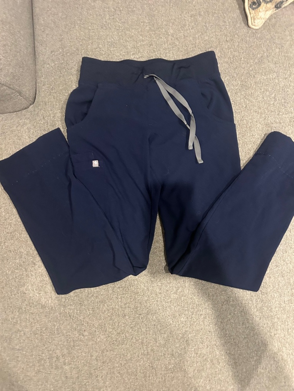 Women Navy Drawstring straight leg figs scrub Pants